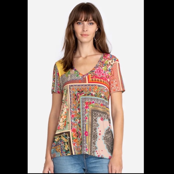 Johnny Was Calloway Patchwork Favorite Bohemian Tee T-Shirt Top NWOT - Picture 3 of 6